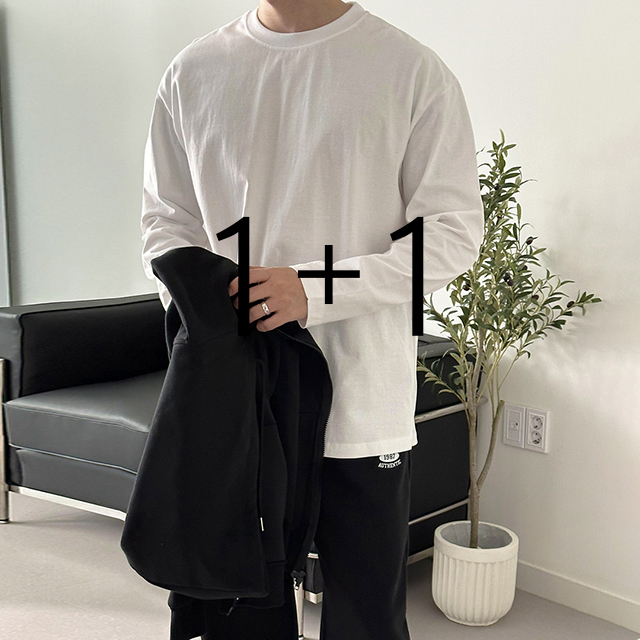 [당일출고] [1+1] 남녀공용 오버 레이어드 긴팔 티셔츠